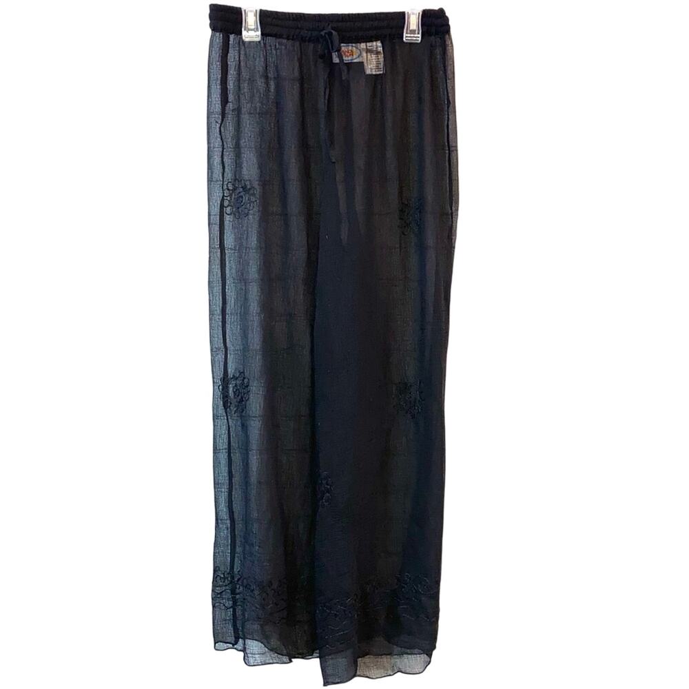 Sand N Sun Sheer Black Pants with Embroidered Designs Palazzo Swim Coverup‎
